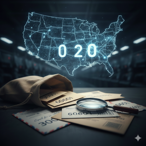 Image_q08xopq08xopq08x_50.png A digital map of the United States with the number 020 overlaying envelopes and a magnifying glass
