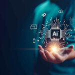 Person holding AI technology symbols in hand.