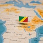 Small Republic of the Congo flag pinned on a map of Africa