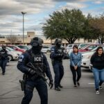 ICE agents conducting an arrest in a parking lot