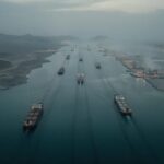 Half-Secret Iran Deal Rattles Oil Markets Aerial view of cargo ships navigating a shipping channel