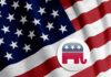 American flag with Republican elephant emblem