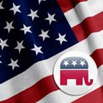 American flag with Republican elephant emblem