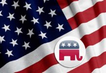 Michigan Shock: Blue Backers Flip American flag with Republican elephant emblem