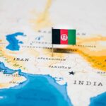 Afghanistan flag pin on a map of South Asia