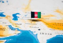Afghanistan flag pin on a map of South Asia