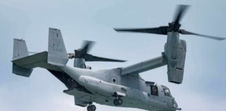 tiltrotor aircraft flying with landing gear down