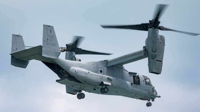 tiltrotor aircraft flying with landing gear down