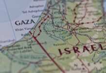 Map close-up of Gaza and southern Israel