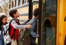 Children boarding a yellow school bus