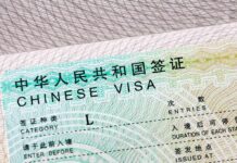 Chinese visa document close-up