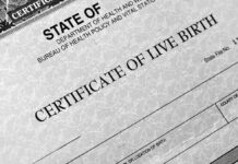 Birth certificate form close-up