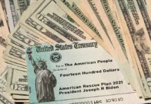 U.S. Treasury check on top of scattered dollar bills