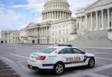 Police car parked outside the United States Capitol building