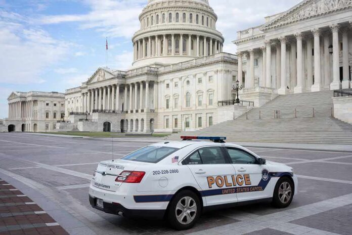 Police car parked outside the United States Capitol building