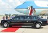 Air Force One Twist: Nicki Minaj Joins Trump Presidential limousine beside a large blue-and-white jet on a runway