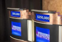 game show podiums with digital displays