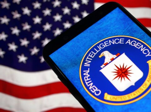 CIA logo displayed on smartphone with American flag